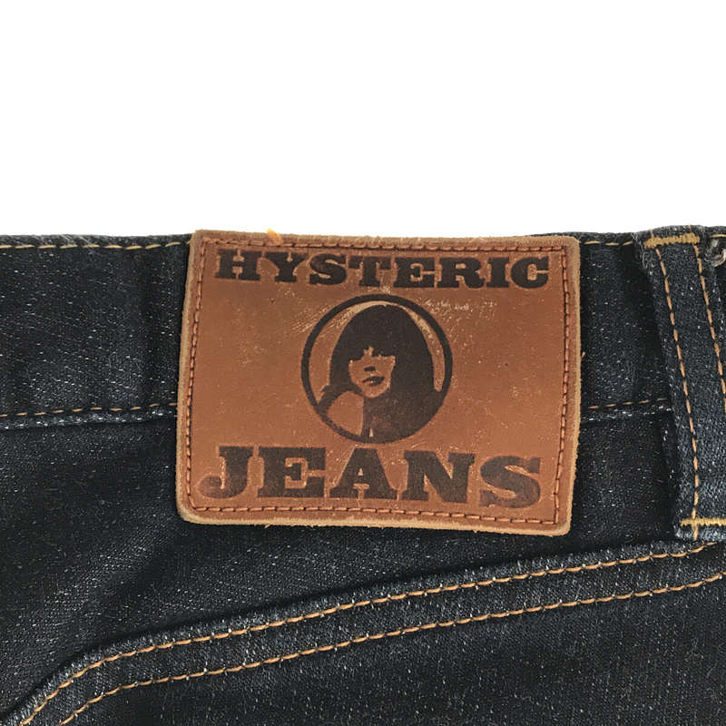 HYSTERIC GLAMOUR / ヒステリックグラマー 0123AP06 レザーパッチ レオパード切替 スタッズ 濃紺 デニムパンツ