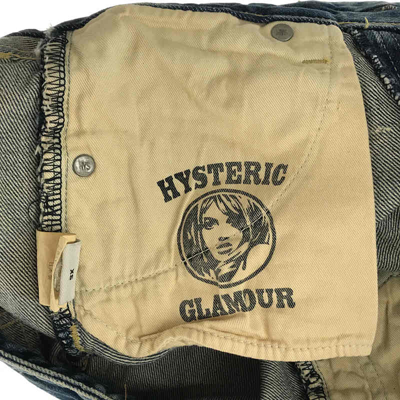 HYSTERIC GLAMOUR / ヒステリックグラマー 0151AM03 レザーパッチ スタッズ ダメージ・ヴィンテージ加工 デニム ショート パンツ ショーツ