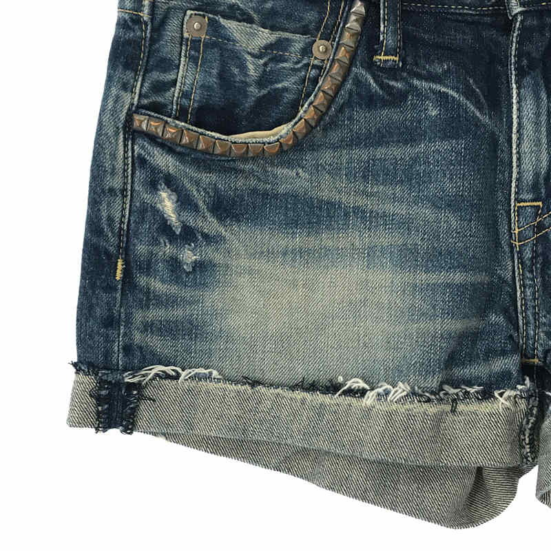 HYSTERIC GLAMOUR / ヒステリックグラマー 0151AM03 レザーパッチ スタッズ ダメージ・ヴィンテージ加工 デニム ショート パンツ ショーツ