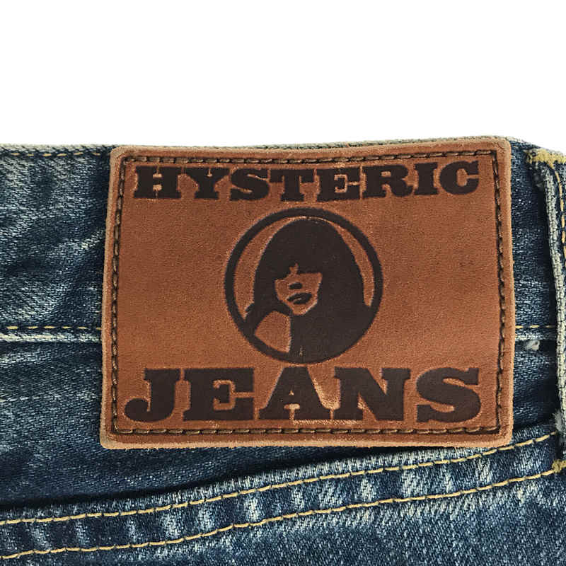 HYSTERIC GLAMOUR / ヒステリックグラマー 0151AM03 レザーパッチ スタッズ ダメージ・ヴィンテージ加工 デニム ショート パンツ ショーツ