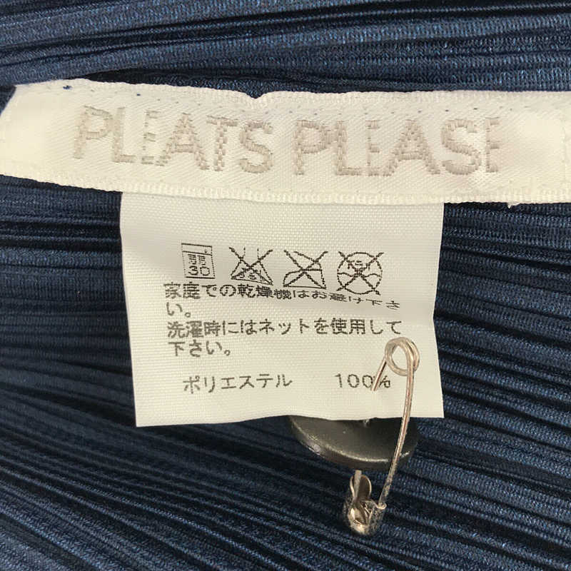 PLEATS PLEASE ISSEY MIYAKE / プリーツプリーズイッセイミヤケ 転写 デニム調 ステッチワーク ハイネック プリーツ カットソー トップス navy