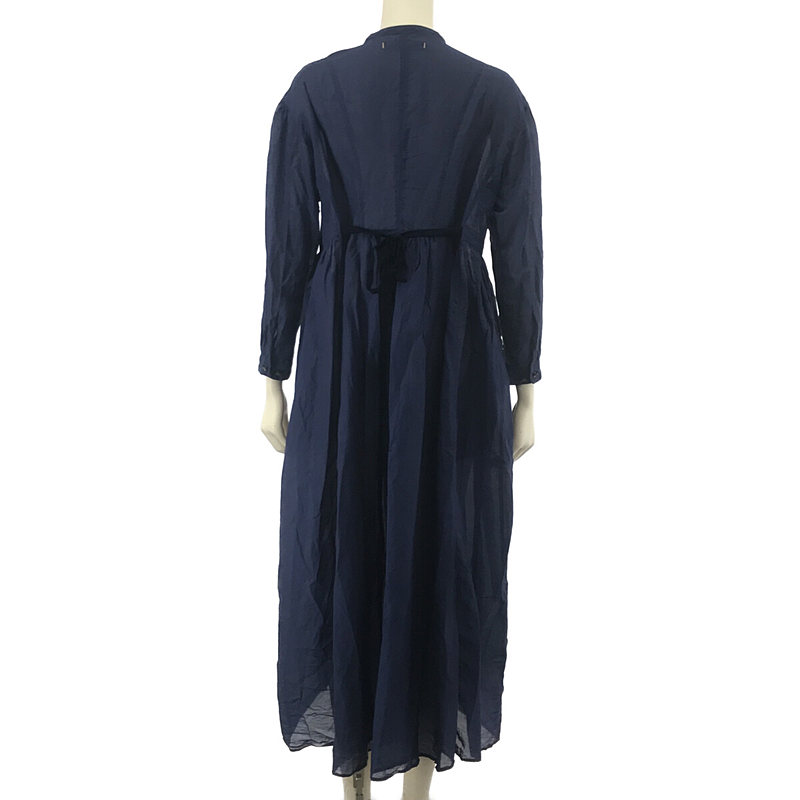 suzuki takayuki / スズキタカユキ gathered dress コットンシルク バンドカラー ギャザー ロング ドレス ワンピース navy