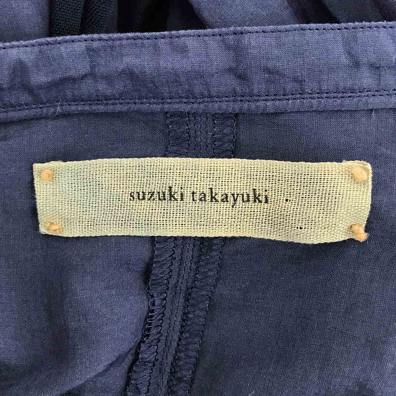 suzuki takayuki / スズキタカユキ gathered dress コットンシルク バンドカラー ギャザー ロング ドレス ワンピース navy