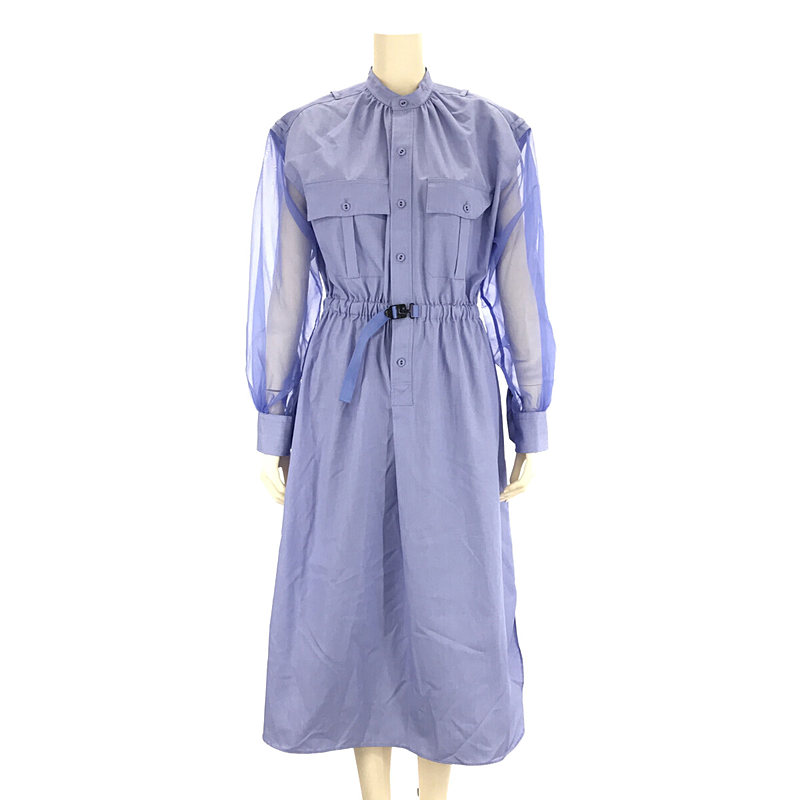 GROSGRAIN SHIRT DRESS グログラン シャツ ドレス レース スリーブ ウエスト ギャザー ロング ワンピースHYKE / ハイク