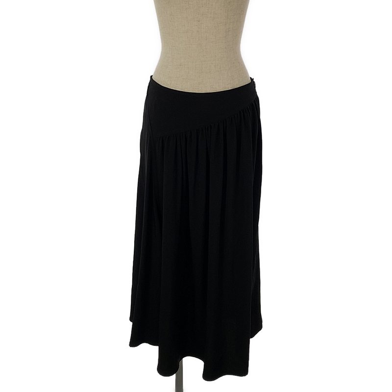 TRIACETATE POLYESTER CREPE de CHINE YOKE SKIRT / アシンメトリー ギャザー スカート