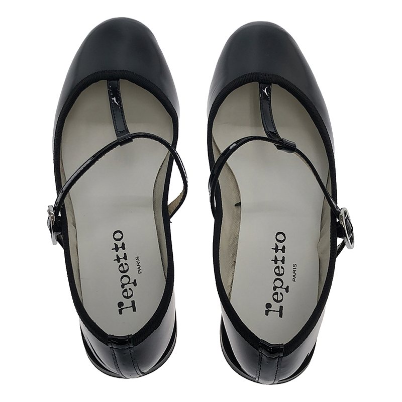 repetto Tストラップ ブラック エナメル×スウェード バレエシューズ