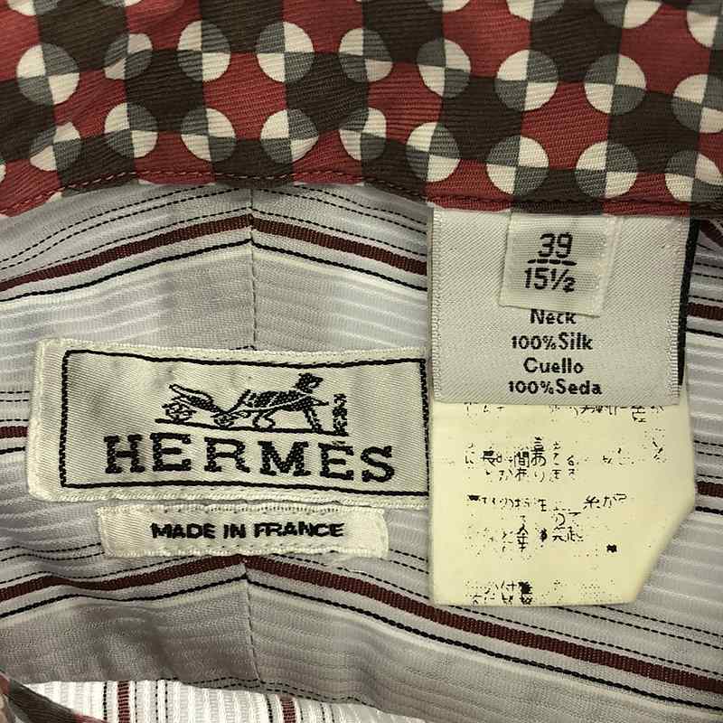 HERMES / エルメス セリエボタン シルク ストライプ バンドカラーシャツ