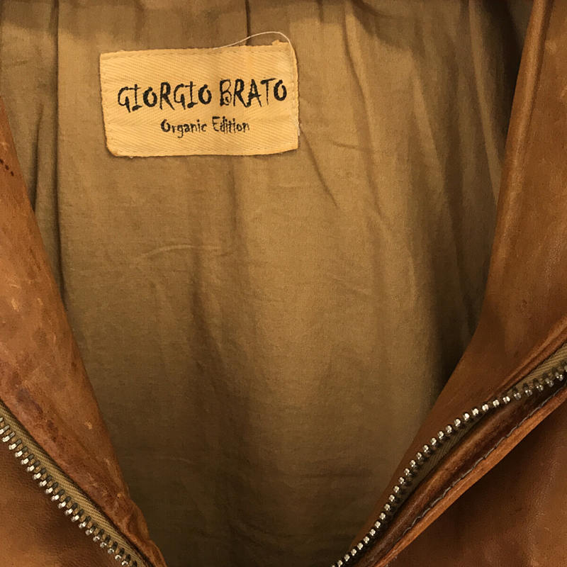 GIORGIO BRATO / ジョルジオブラット イタリア製 羊皮 ダメージ加工 レザーフーディ ジャケット コート