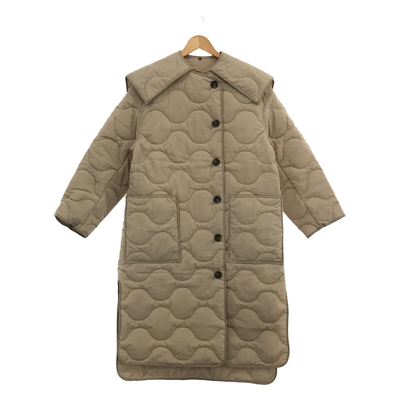 Padded Long Coat 襟取外し可 ノーカラー キルティング ロング コート ...