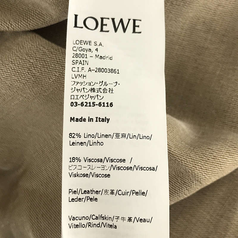 LOEWE / ロエベ ウエストベルト付き レザー切替 リネン バイカラー   ロング シャツ コート ハンガー付き