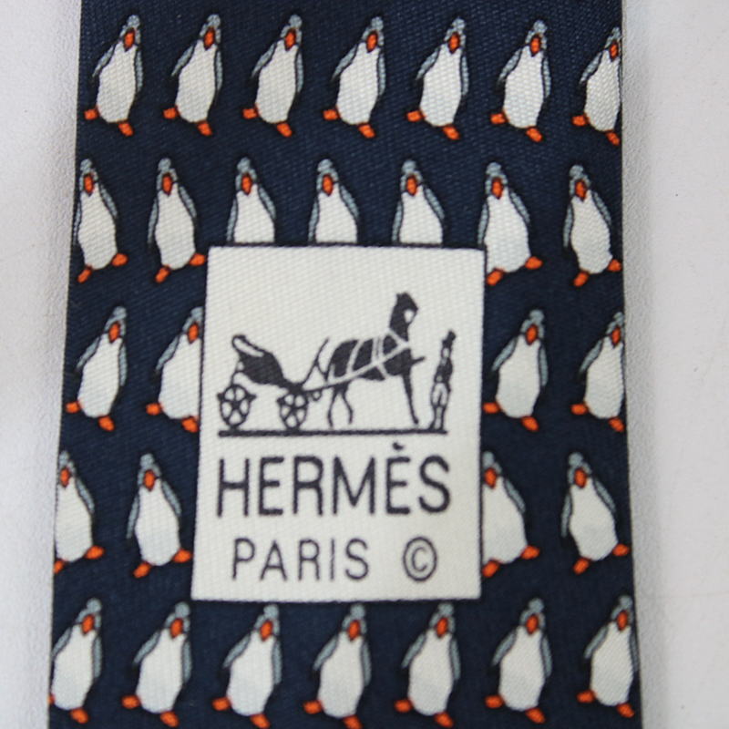 HERMES / エルメス ペンギンプリントシルクネクタイ