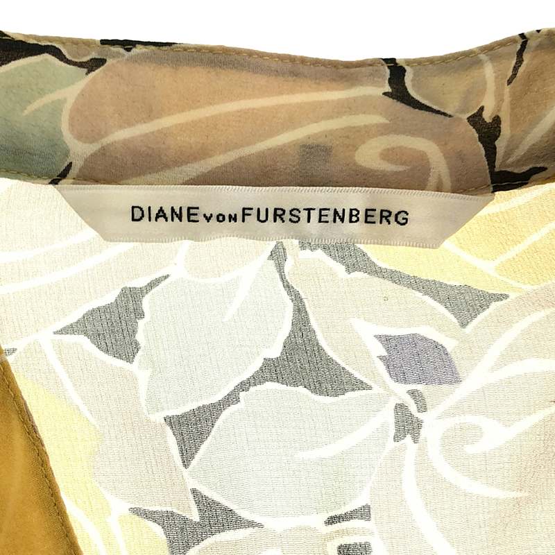 DIANE VON FURSTENBERG / ダイアンフォンファステンバーグ シルク フラワー柄 ピンタック スタンドカラー ブラウス