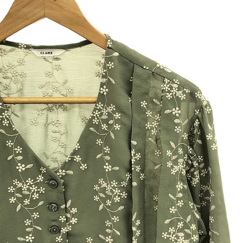CLANE / クラネ STRIPE FLOWER EMBROIDERY TOPS ストライプ フラワー エンブロイダリー 刺しゅう シャツ