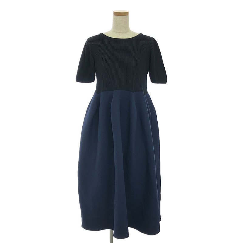 POTTERY CUPRO SHORT SLEEVE DRESS / ポッテリー バイカラー フレア ドレス ワンピース