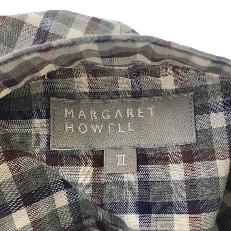 MARGARET HOWELL / マーガレットハウエル コットン チェック バンドカラー プルオーバーシャツ