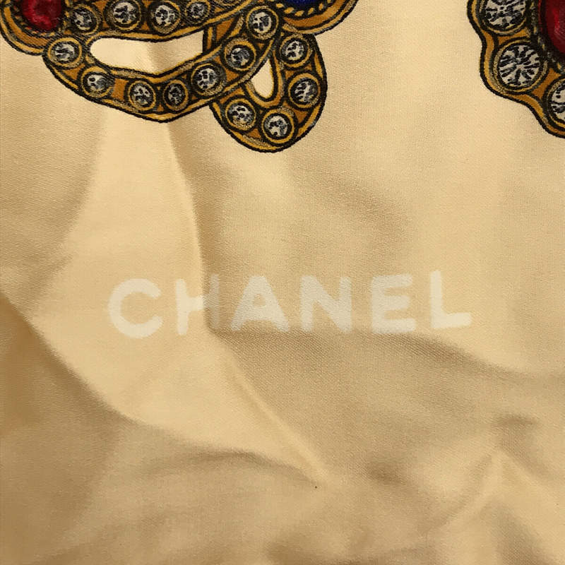 CHANEL / シャネル OLD オールド シルク 100％ 宝石 ジュエリー総柄  大判 スカーフ