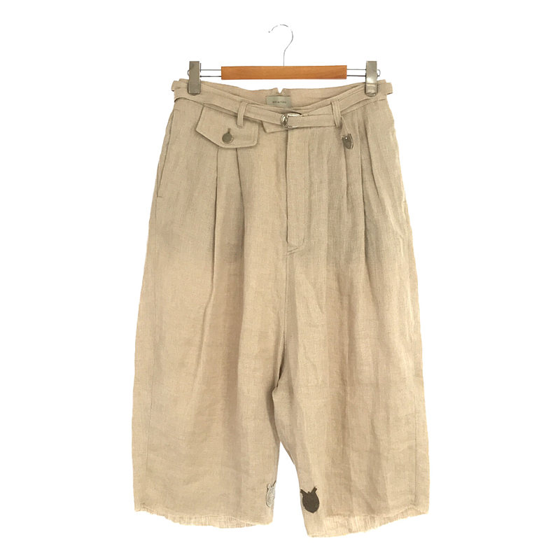 Wide Shorts リネン クロップド カットオフ ワイド パンツ ベルト付き