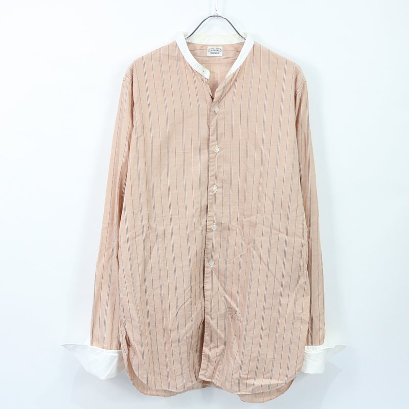 1950s クレリック ダブルカフス ノーカラードレスシャツ