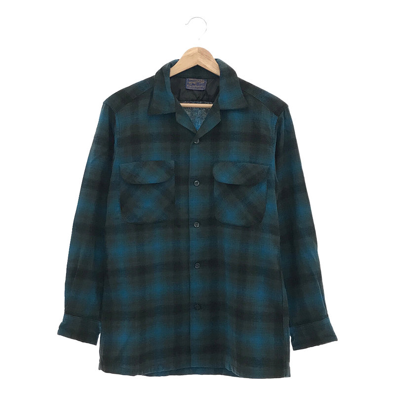 1950s〜 vintage オンブレチェック ウール オープンカラーシャツ