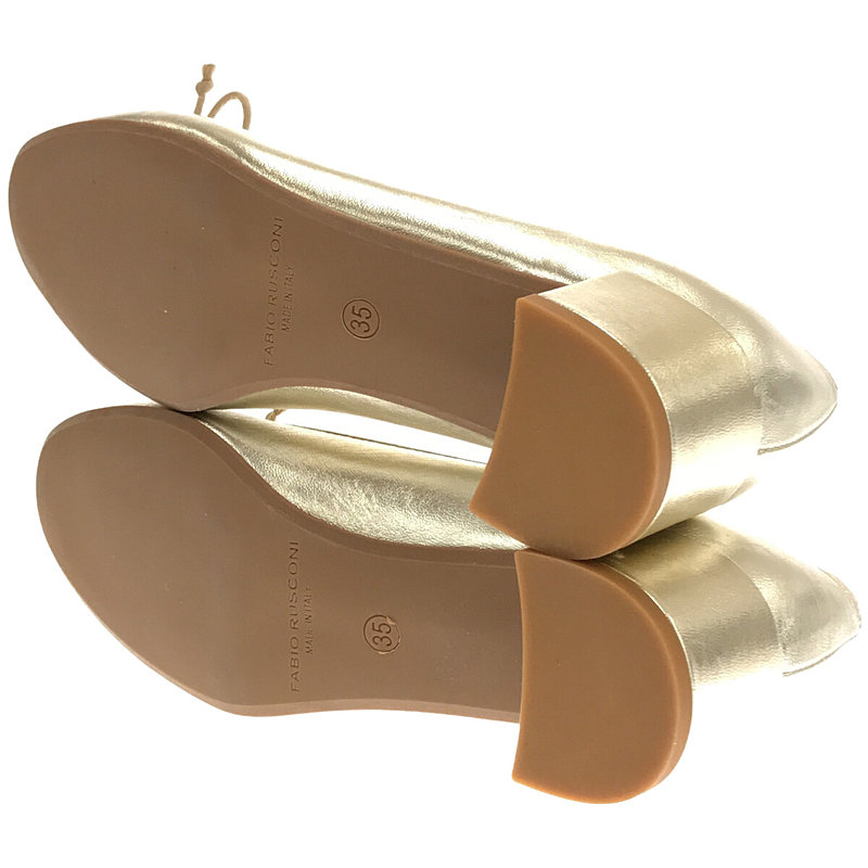 Fabio Rusconi / ファビオルスコーニ イタリア製 メタリック レザー リボン ラウンドトゥ フラット シューズ パンプス バレエ