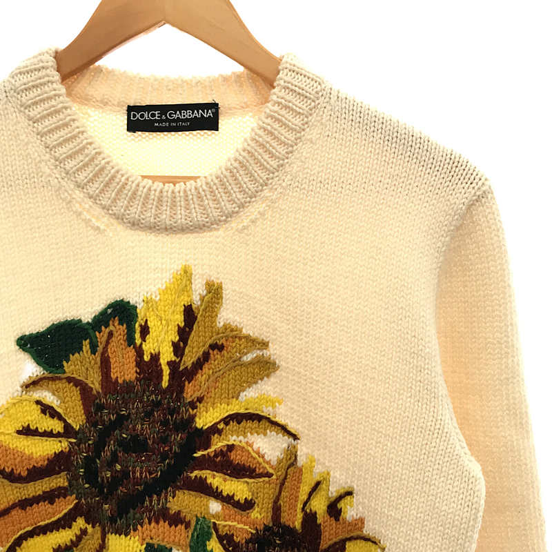 DOLCE＆GABBANA / ドルチェ＆ガッバーナドルガバ イタリア製 ヒマワリ 花柄 刺繍 カシミヤ ブレンド クルーネック ウール ニット プルオーバー セーター フラワー ひまわり