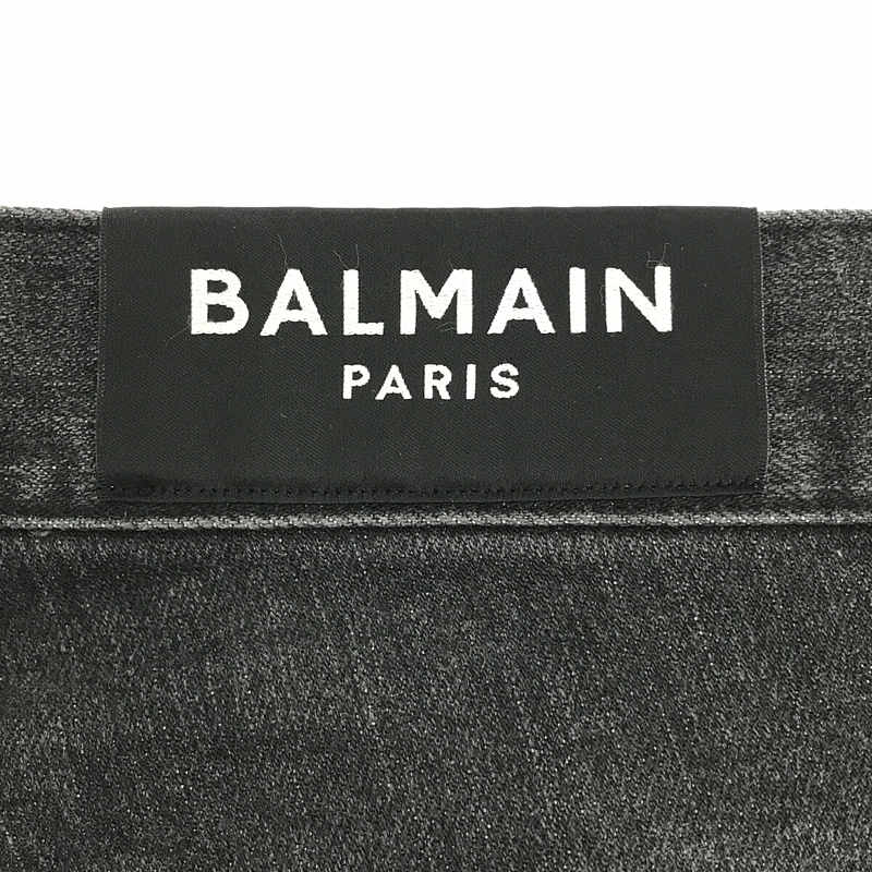 BALMAIN / バルマン ダメージ加工 蛇腹 バイカー ブラック デニム パンツ