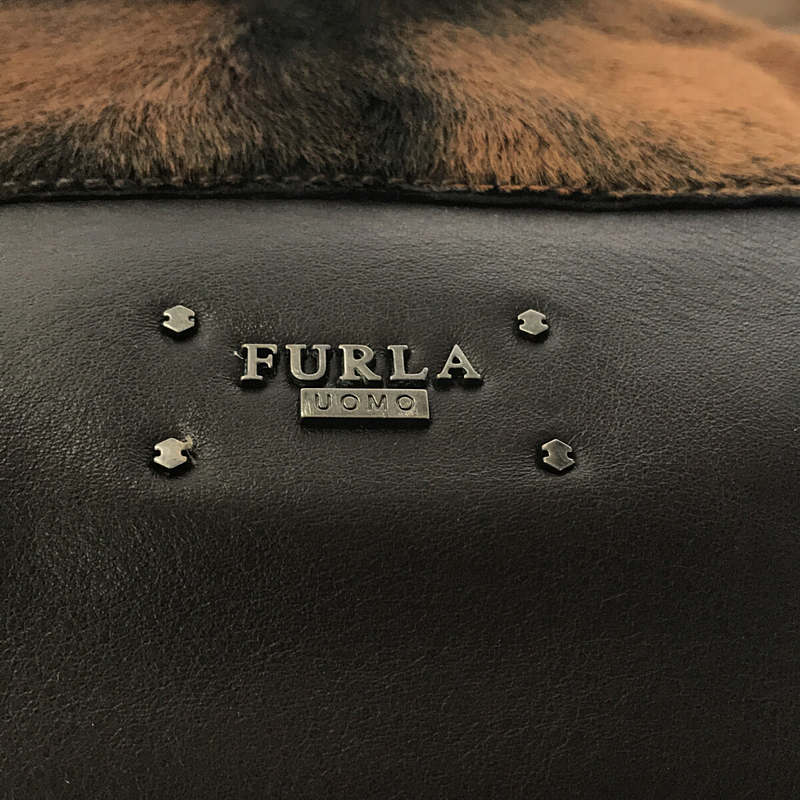 FURLA / フルラ UOMO ウオモ 2way ショルダー付き ハラコ切替 バイカラー レザー トートバッグ