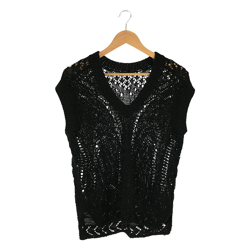 Curtain Lace Pattern Knitted V Neck Vest コットン 和紙 ニット ベストMame Kurogouchi /  マメクロゴウチ