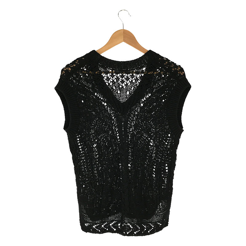 Curtain Lace Pattern Knitted V Neck Vest コットン 和紙 ニット ベストMame Kurogouchi /  マメクロゴウチ