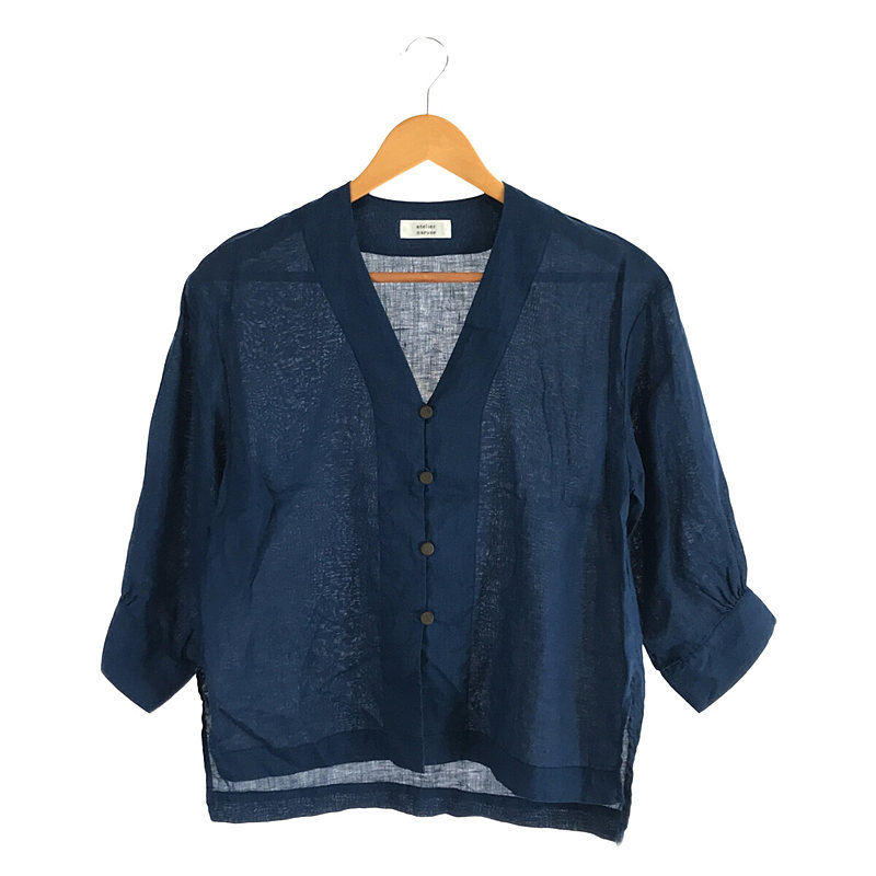 linen shirt cardigan インディゴ リネンシャツカーディガン