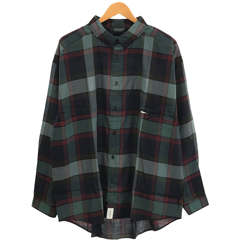 HYANNIS B.D LS SHIRT FULL SIZE - NAVY マドラスチェック レーヨンミックス ボタンダウン シャツ