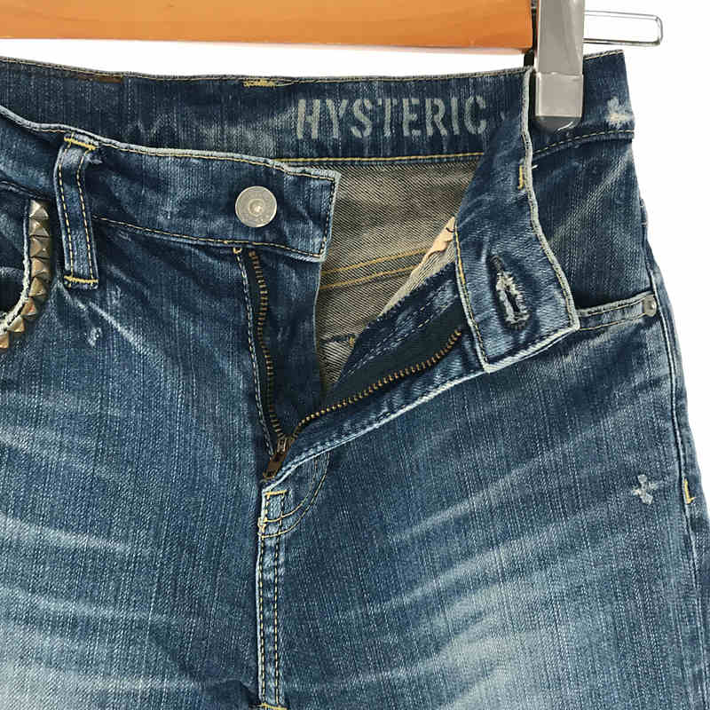 HYSTERIC GLAMOUR / ヒステリックグラマー コットン ストレッチ クラッシュ加工 スタッズ スリム デニム パンツ