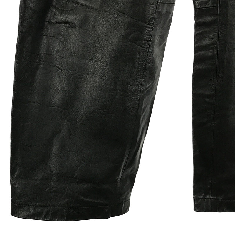 YOHJI YAMAMOTO POUR HOMME / ヨウジヤマモトプールオム Black leather trousers 牛革 サイドジップ レザーパンツ