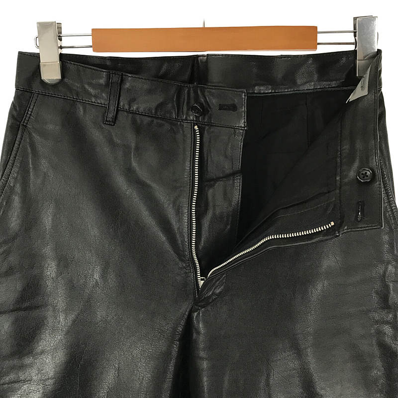 YOHJI YAMAMOTO POUR HOMME / ヨウジヤマモトプールオム Black leather trousers 牛革 サイドジップ レザーパンツ