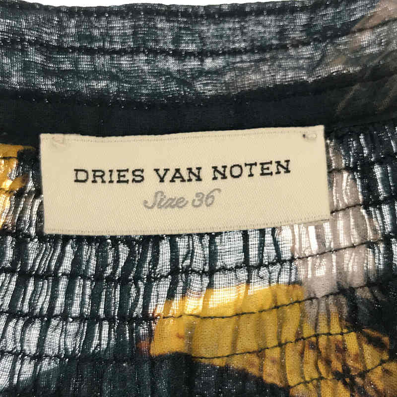 DRIES VAN NOTEN / ドリスヴァンノッテン コットン ガーゼ リボンカラー 総柄 チュニック ブラウス