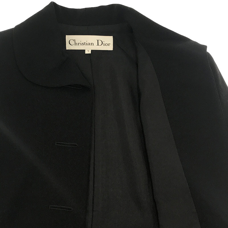 Christian Dior 90s VINTAGE  ウール ギャバジン 丸襟 レース 刺繍 ジャケット タック フレア スカート セットアップ