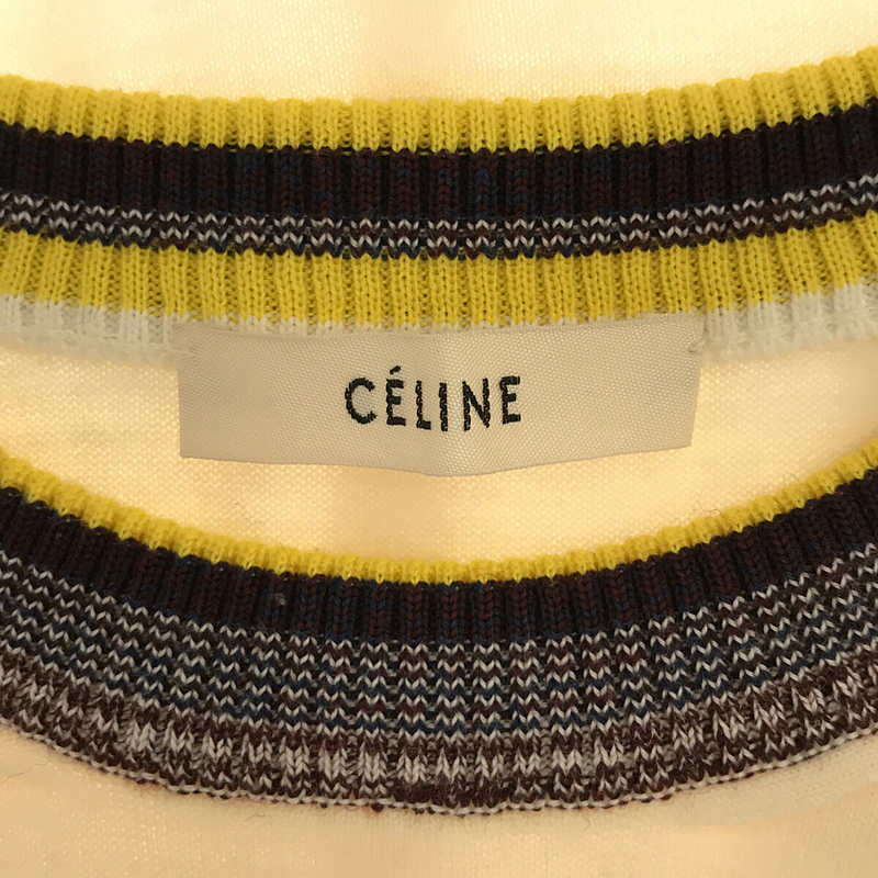 CELINE / セリーヌ フィービー期 イタリア製 シルク混 フロントワンポイント刺繡ロゴ リブ切替 ハイゲージ ウール ニット プルオーバー