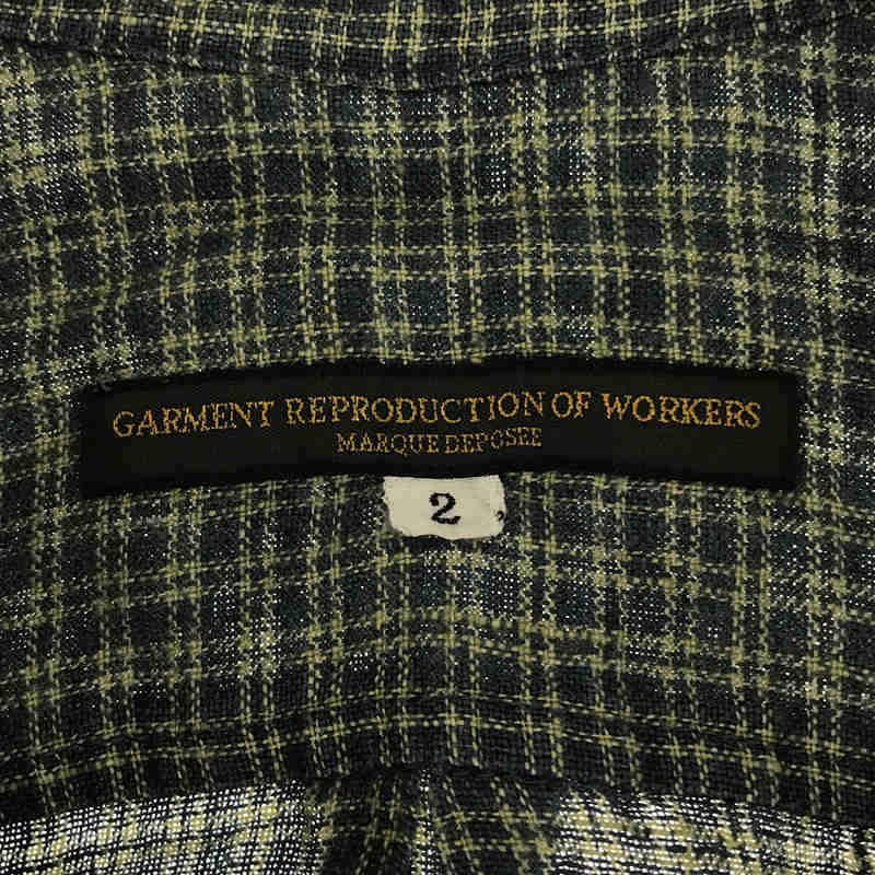 GARMENT REPRODUCTION OF WORKERS / ガーメントリプロダクションオブワーカーズ リネン バンドカラー チェック シャツ