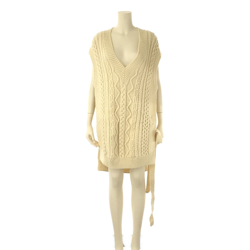 french merino cable-knit vest サイドスリット Vネック フレンチ ミラノ ケーブル ニット ベスト プルオーバー  ベルト付きunfil / アンフィル