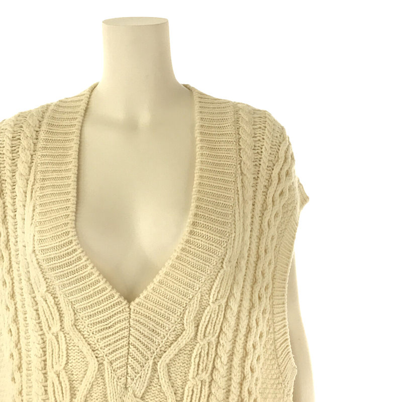 french merino cable-knit vest サイドスリット Vネック フレンチ ミラノ ケーブル ニット ベスト プルオーバー  ベルト付きunfil / アンフィル