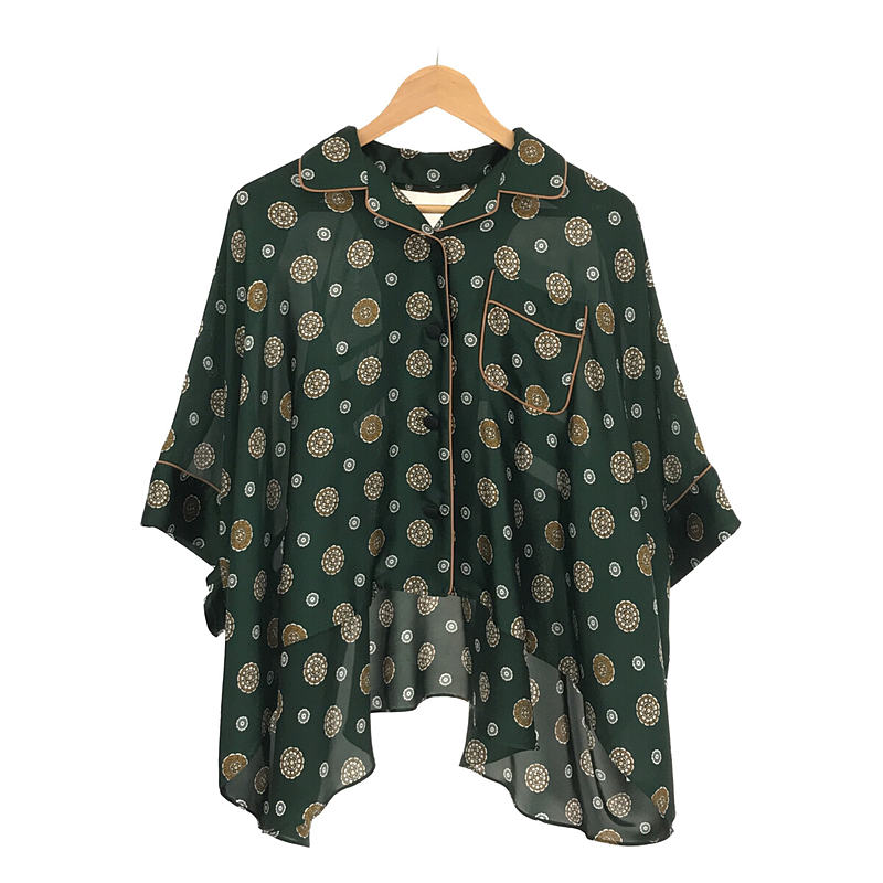 Komon Print Shirt 小紋 プリント バック レース 切替 オープンカラー オーバーサイズ ブラウス