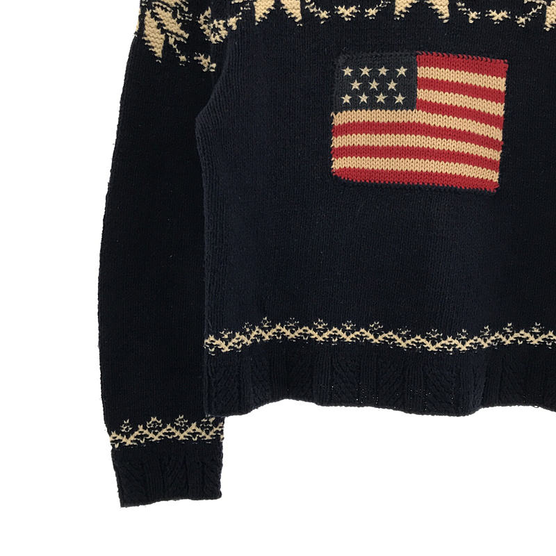 RALPH LAUREN / ラルフローレン 90s VINTAGE ヴィンテージ コットン 星条旗 スノーフレーク インターシャ ニット