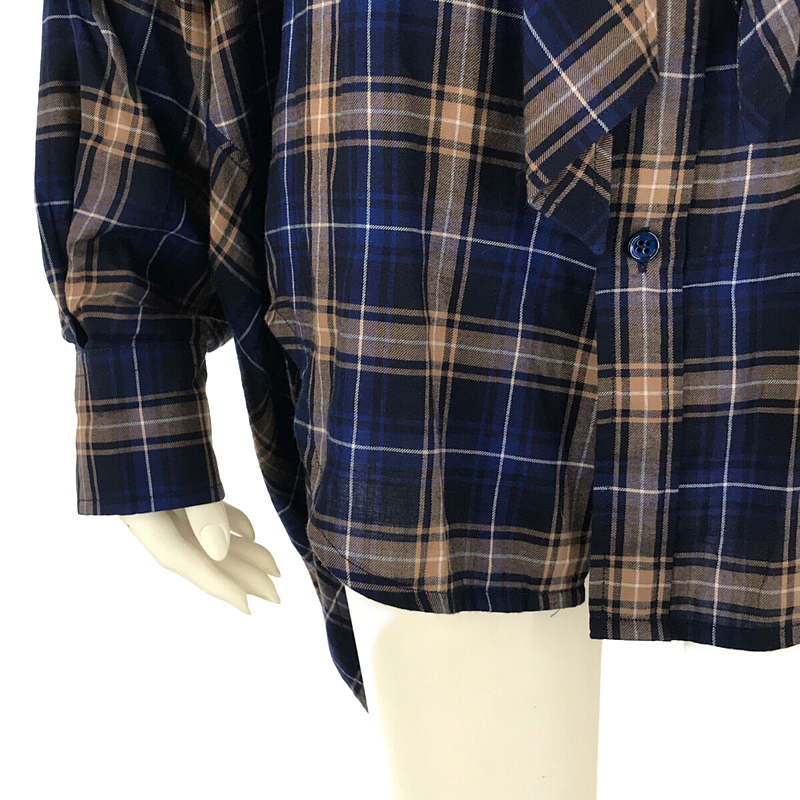 BALENCIAGA / バレンシアガ コットン ビスコース リヨセル チェック バック ロゴ プリント スカーフカラー シャツ