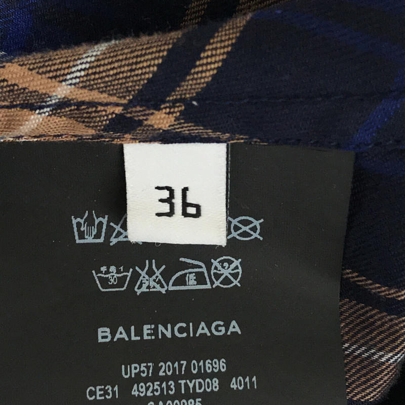 BALENCIAGA / バレンシアガ コットン ビスコース リヨセル チェック バック ロゴ プリント スカーフカラー シャツ
