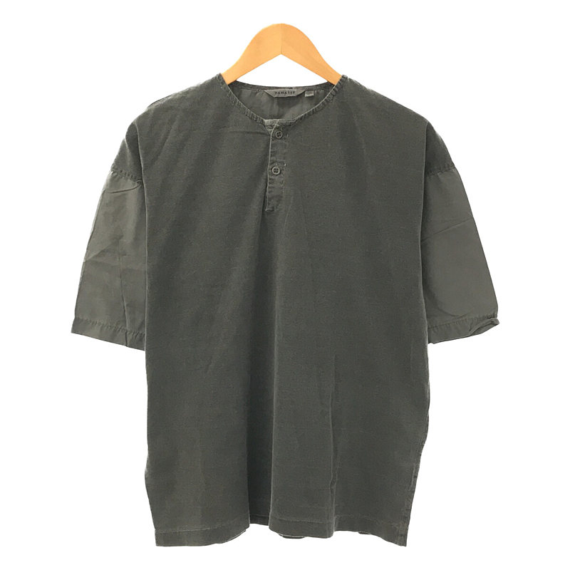 Twill-Sleeved Henley 袖切替 製品染め ヘンリーネックTシャツ