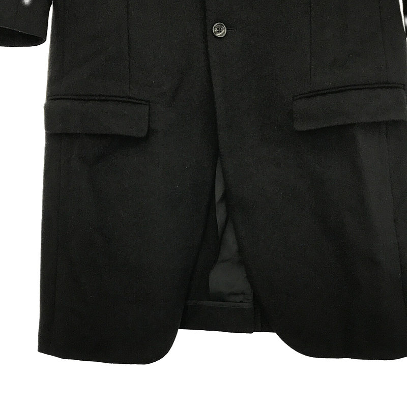 BLACK COMME des GARCONS / ブラックコムデギャルソン ネック裁断加工 ウールメルトン ロングジャケット コート