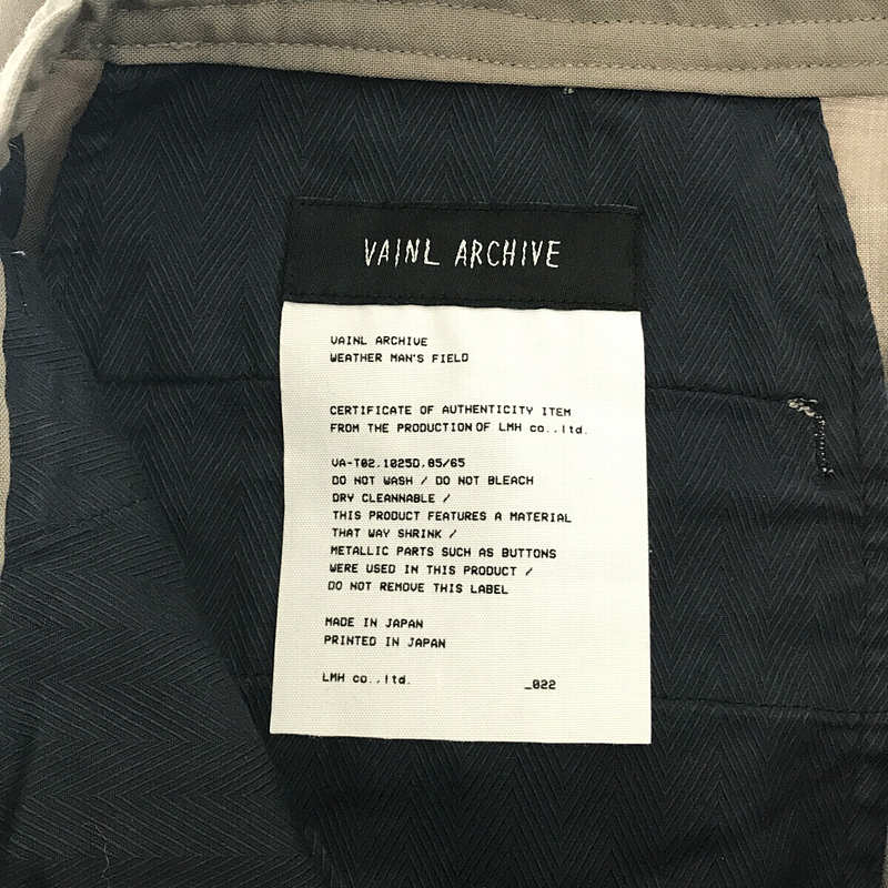 Vainl Archive / ヴァイナルアーカイブ LIVE-PT ウール タック イージー スラックス パンツ