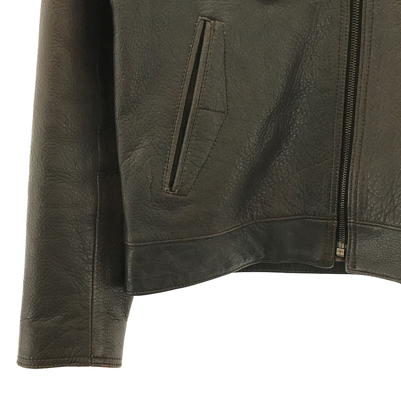 染め加工 鹿革 裏地チェック シングル レザー ジャケット