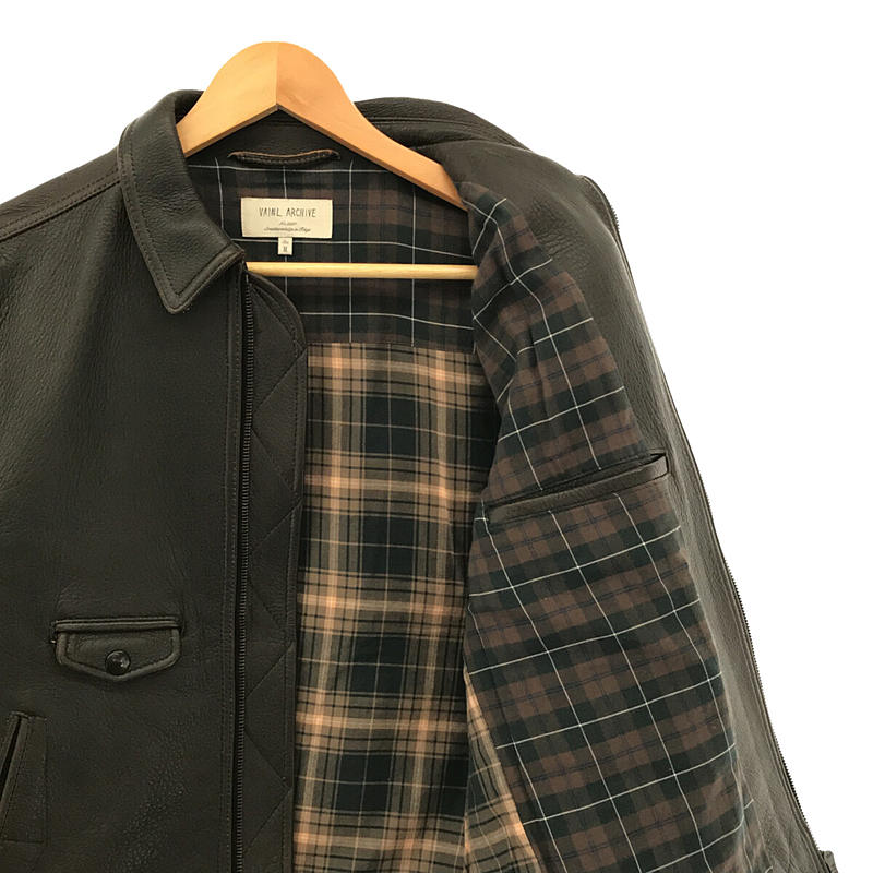 Vainl Archive / ヴァイナルアーカイブ 染め加工 鹿革 裏地チェック シングル レザー ジャケット
