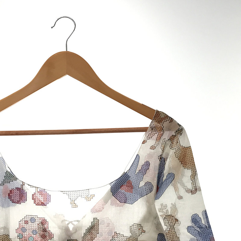 miu miu / ミュウミュウ クロスステッチプリント レースアップブラウス シャツ